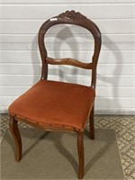 Antique upholstered grape back chair 18" x 34”