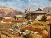 Oil on canvas painting Cabin Scene 21"x16"