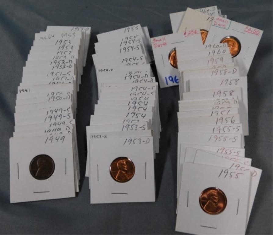 (89) Lincoln Head Cents, Dates Range 1949-1961.