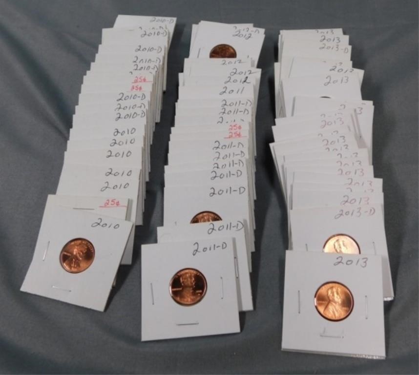 (77) Lincoln Head Cents, Dates Range 2010-2013.