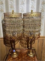Pair Of Mid Century Bead Crystal Lamps