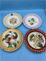 4 Vintage Decorative Floral & Fruit Plates