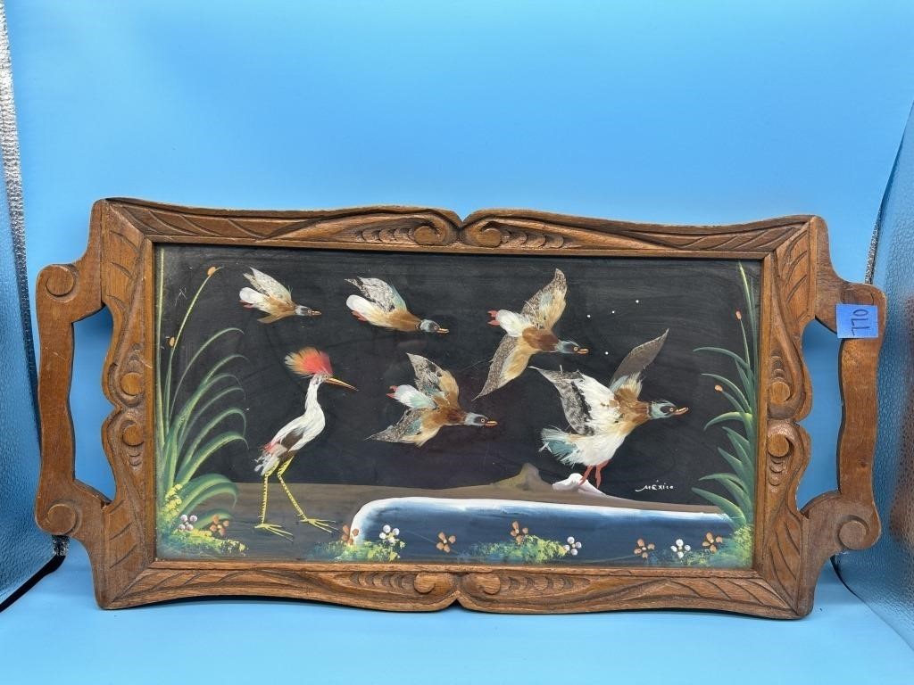 Handmade Tray Made In Mexico With Real Feathers