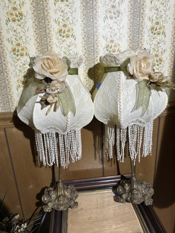 Pair Of Vintage Lamps With Decorative Shades