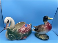 Vintage Swan Planter & Duck Figurine