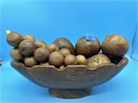 Carved Wooden Fruit & Bowl