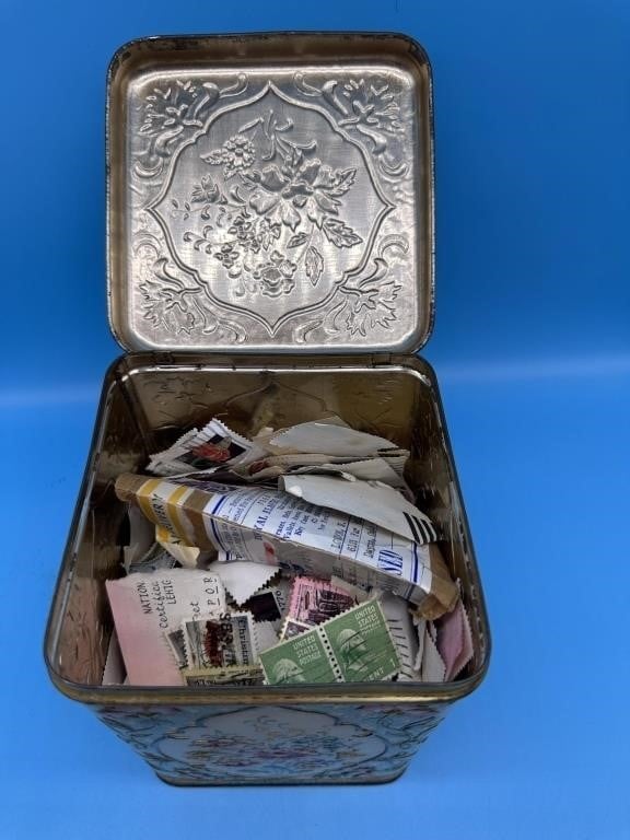 Tin Of Vintage Stamps