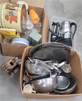 3 boxes kitchen - stainless steel pots, coffee