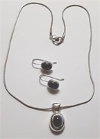 SILVER TONE WITH BLACK SETTING NECKLACE &