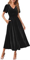 MEROKEETY Velvet Maxi Dress  Large  Black