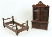19th C. Doll Furniture Breakfront and Bed