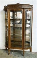 Oak China Cabinet w/ Mirrored Back & Curved Glass