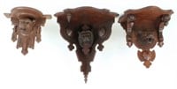 Two Victorian Walnut Lion and One Bear Shelves