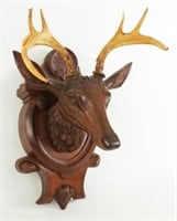 Black Forest Carved Walnut Stag Head C. 1875