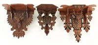 3 Walnut Victorian Shelves w/ Black Forest Stags