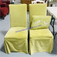 Pair of Green Padded Chairs w/ Decorative Pillow