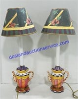 Pair of Matching Teapot Lamps - One Needs