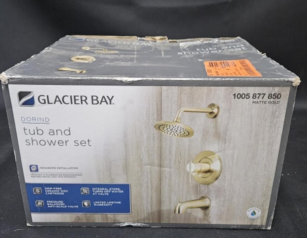 Glacier Bay tub and shower set. Matte gold. Not