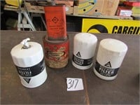 5 ALLIS CHALMERS PIECES - 3 FILTERS,PAINT CAN,OIL