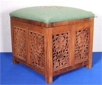Needlepoint Footstool w/ Openwork Carving
