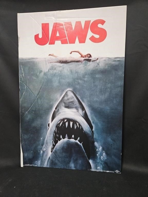 Jaws poster on plastic board. Some minor damage