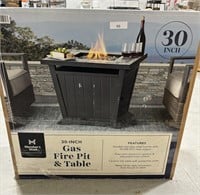 members mark gas fire pit and table