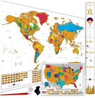XL Scratch off World Map with All 233 Flags +