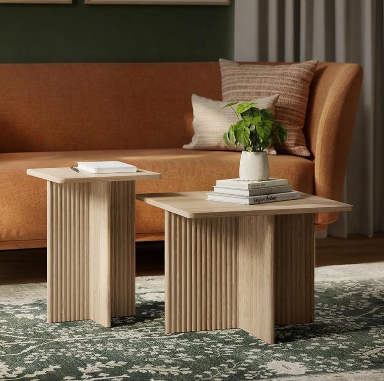 Square Fluted Nesting Coffee Table - Low Profile