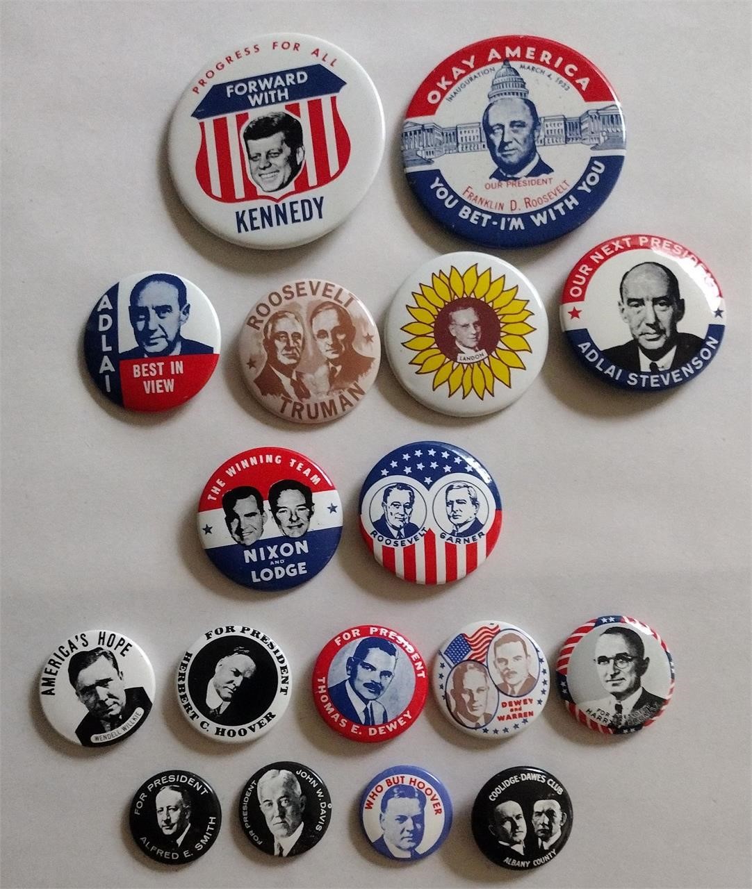 Vtg Set 17 U.S Presidential Buttons! Pins Full Set