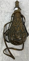 Vintage Embossed Brass & Copper Powder Flask