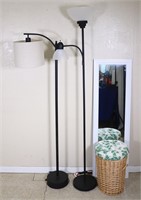 2 Floor Lamps, Mirror + Hamper