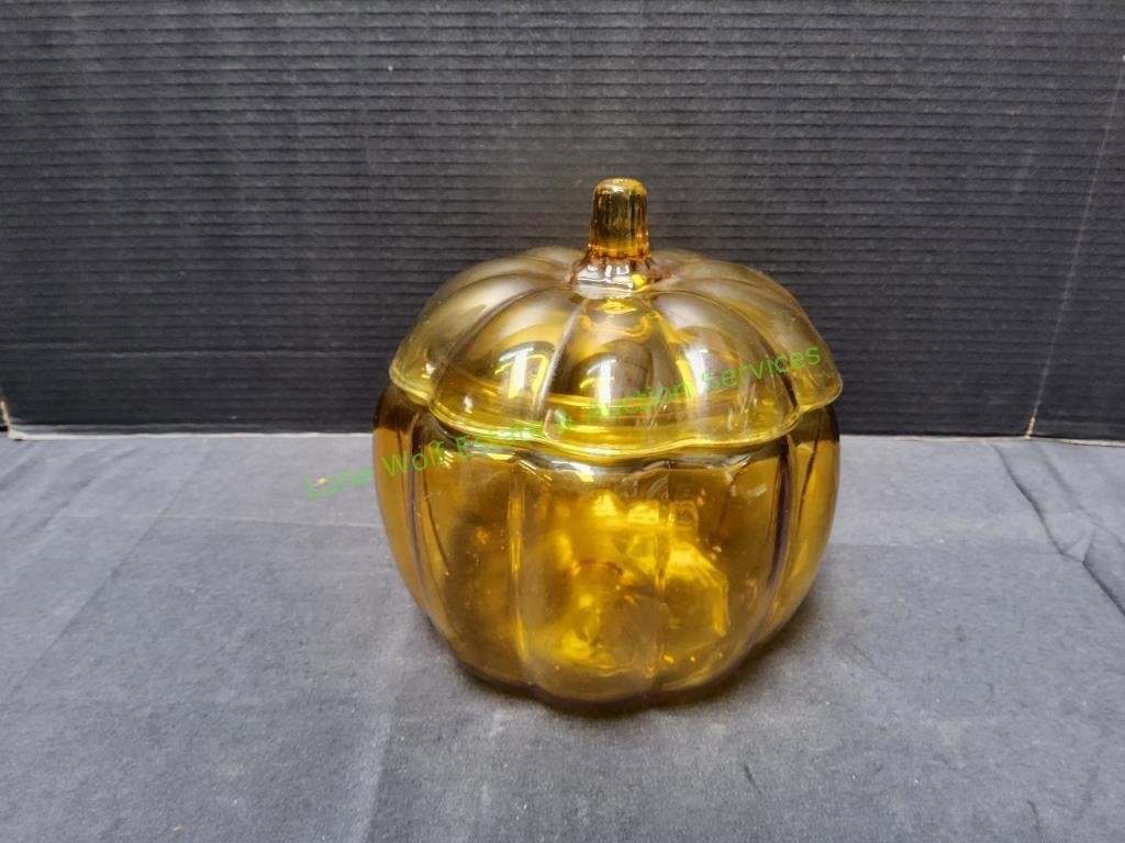 Vintage Anchor Yellow Glass Pumpkin Cookie Jar