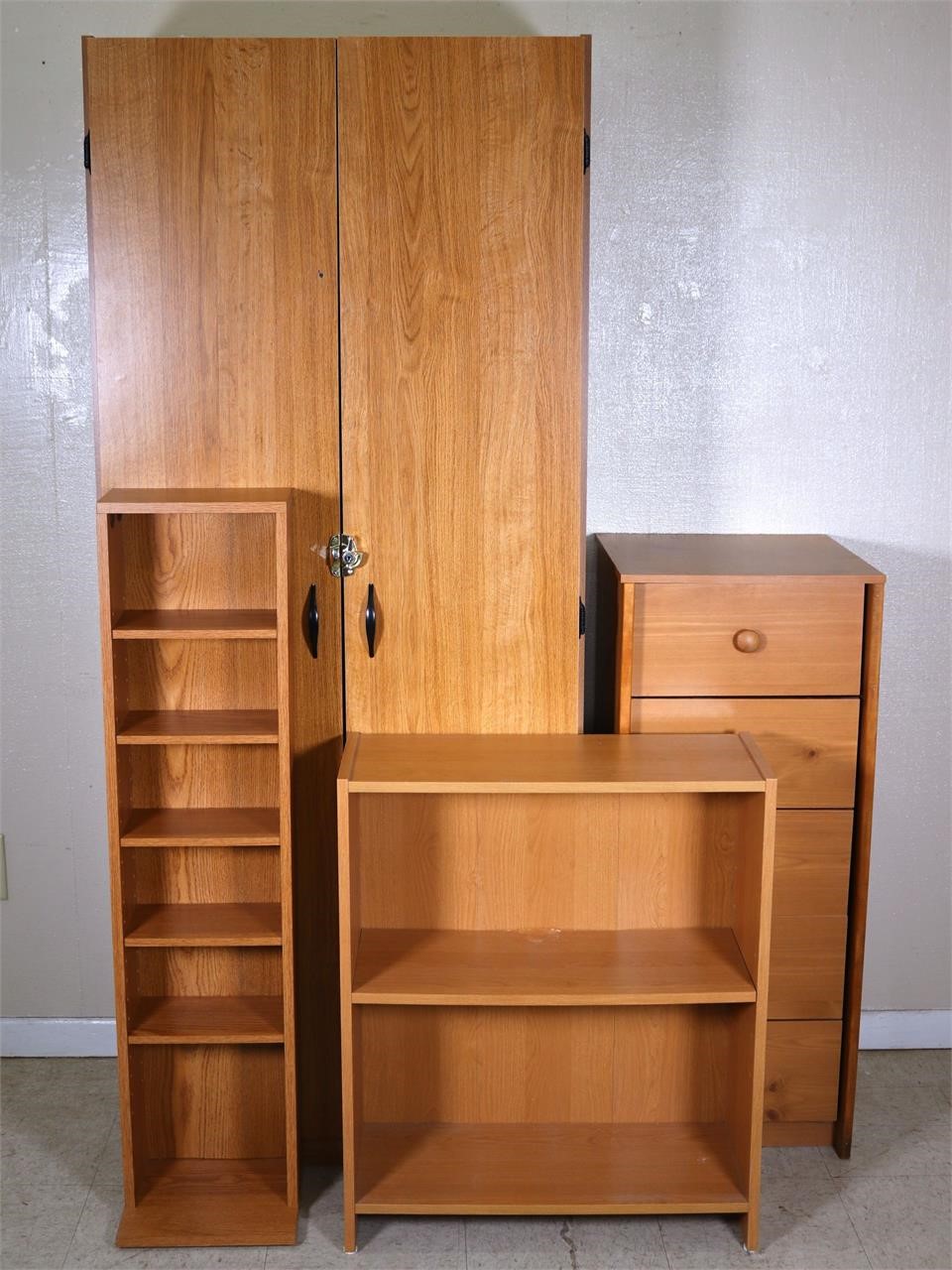 Pressboard Cabinet, Drawer + Bookshelves