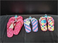 (4) Girl's Flip-Flops Sandals, Size 2-3