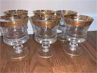 6 MATCHING WINE GLASS WITH EMBOSSED GOLD RIM AND