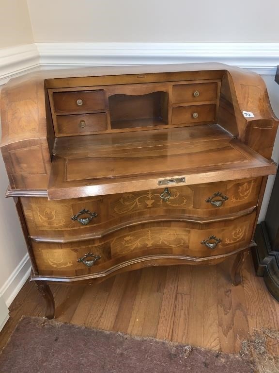 ANTIQUE SECRETARY WITH INLAY AND MARQUETRY,