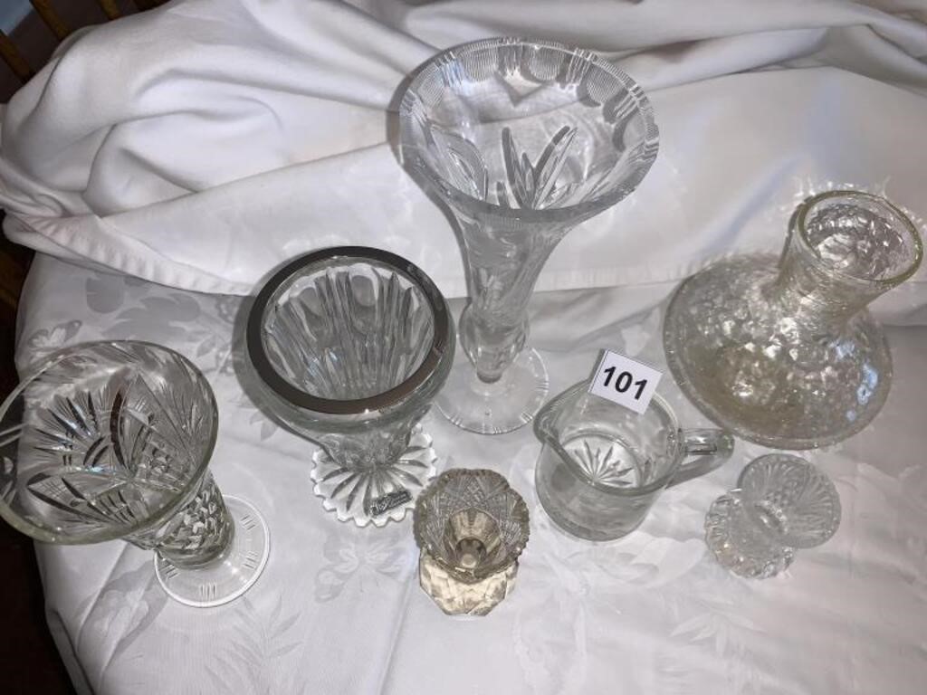 GLASS VASES, WEIGHTED BASE BUD VASE WITH WRITING,