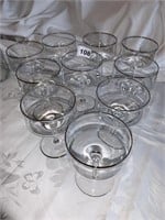 10 SILVER RIMMED CHAMPAGNE GLASSES