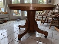 45" ROUND PEDESTAL TABLE, FORMICA TOP, WHEELS