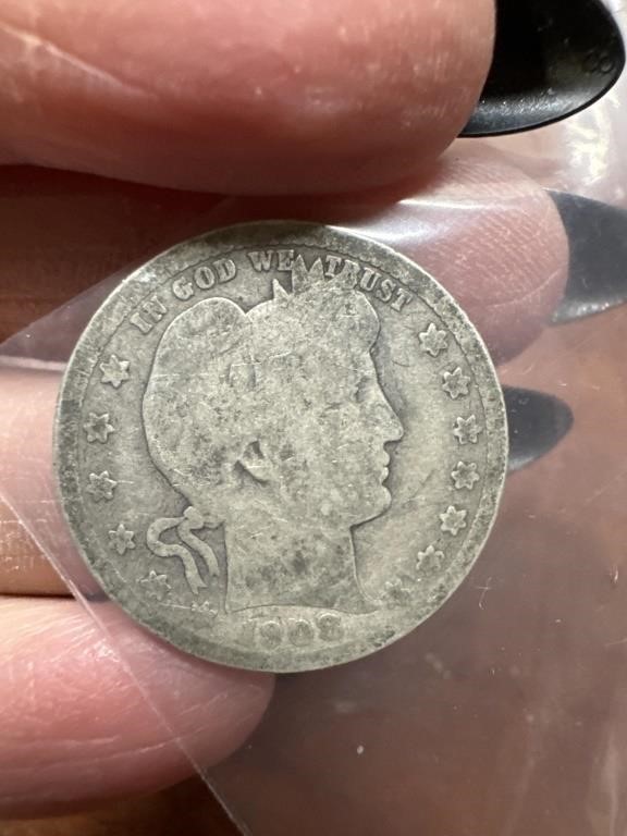 1908D Barber Quarter dollar coin