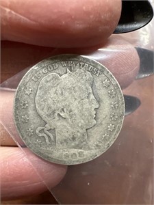 1908D Barber Quarter dollar coin