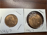 1967 half penny and one penny