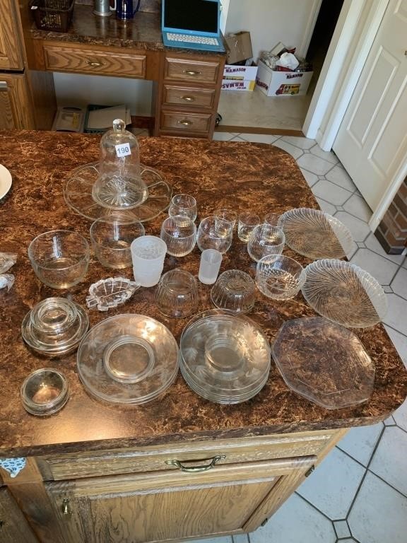 CLEAR GLASS PLATES, CUPS, ETC.