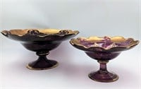 Amethyst & Gold Gilt Glass Pedastal Bowls