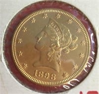 Extremely Rare MS64 US 1898 $10.00 Gold Coin