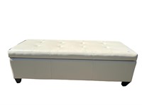WHITE FAUX LEATHER BLANKET CHEST 50"L X 16"H X