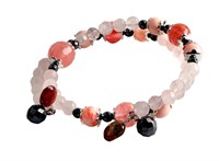 Hematite, Quartz, Pink Coral, Tourmaline Bracelet