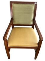 WOOD ACCENT CHAIR WITH LEATHER SEAT BY SHELBY