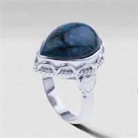 Blue Shattuckite Ring with intricate design-Size