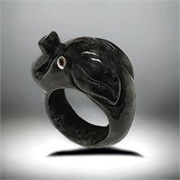 Carved Genuine Stone Elephant Ring - Size 7
